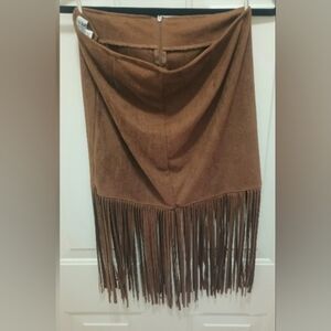 Chic Asymmetrical Fringe Skirt in Brown